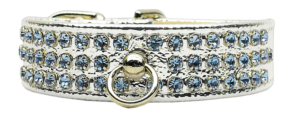 Manhattan Sparkle Rhinestone Pet Collar Silver W/ Light Blue Stones 10