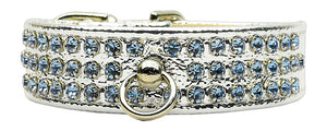 Manhattan Sparkle Rhinestone Pet Collar Silver W/ Light Blue Stones 10