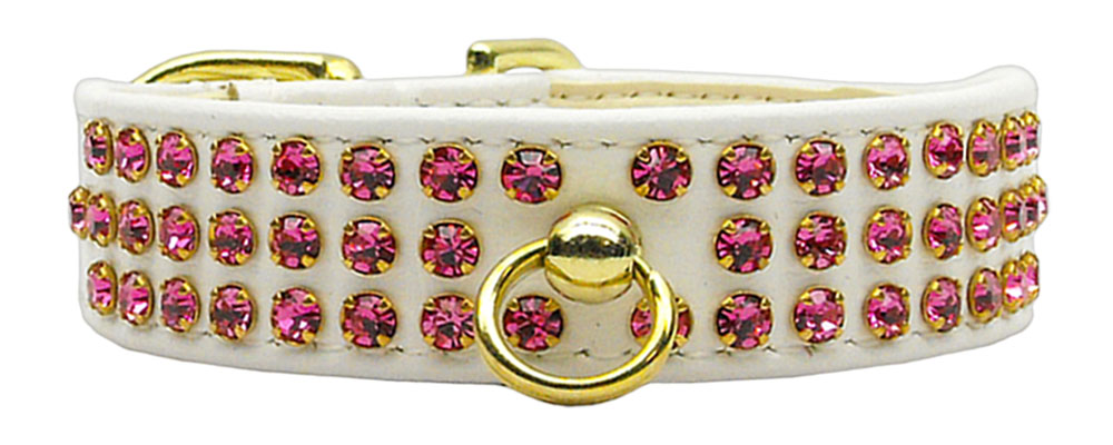 Manhattan Sparkle Rhinestone Pet Collar White W/ Pink Stones 10