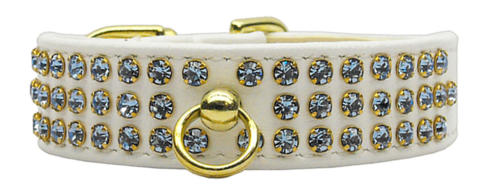 Manhattan Sparkle Rhinestone Pet Collar White W/ Light Blue Stones 12