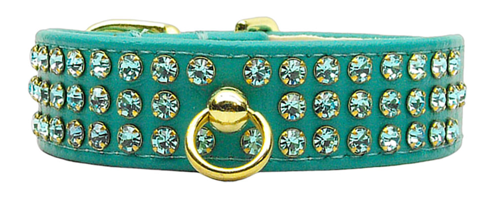 Manhattan Sparkle Rhinestone Pet Collar Turquoise W/ Turq Stones 22