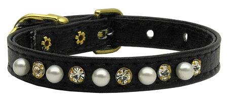 3/8" Pearl And Clear Crystals Collar Black 10