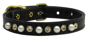 3/8" Pearl And Clear Crystals Collar Black 12