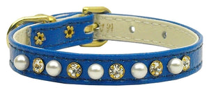 3/8" Pearl And Clear Crystals Collar Blue 12