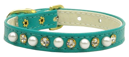 3/8" Pearl And Clear Crystals Collar Turquoise 12