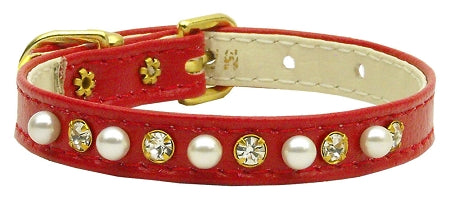 3/8" Pearl And Clear Crystals Collar Red 8