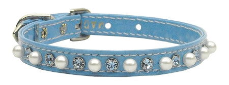 Patent 3/8" Pearl And Crystal Collars Baby Blue 10