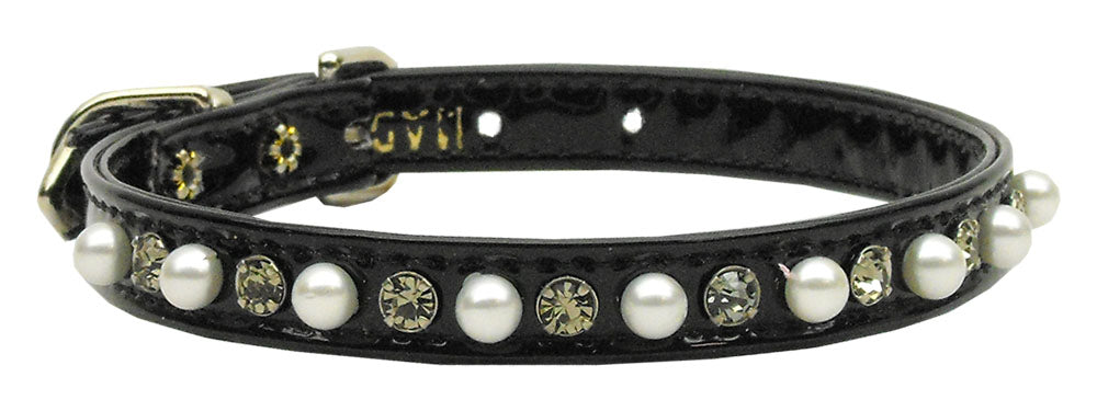 Patent 3/8" Pearl And Crystal Collars Black 10