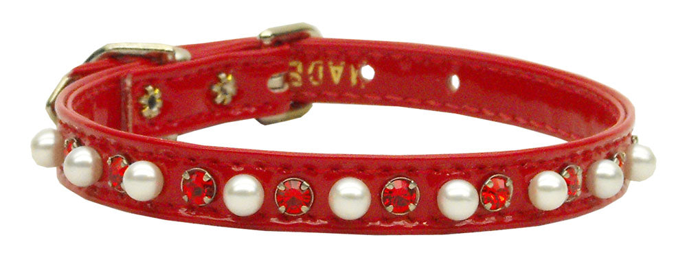 Patent 3/8" Pearl And Crystal Collars Red 10