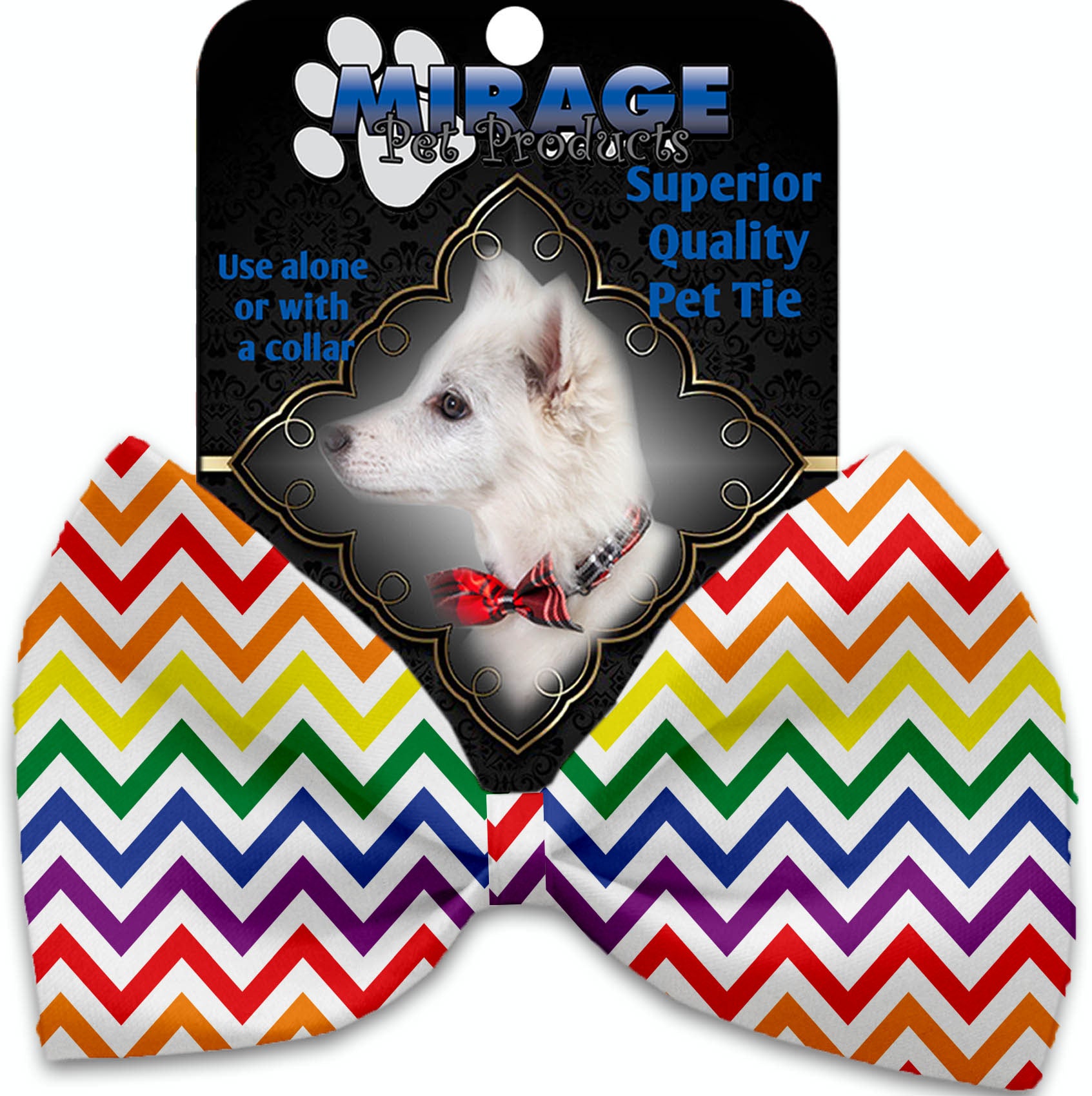 Rainbow Chevron Pet Bow Tie Collar Accessory With Velcro - staygoldendoodle.com