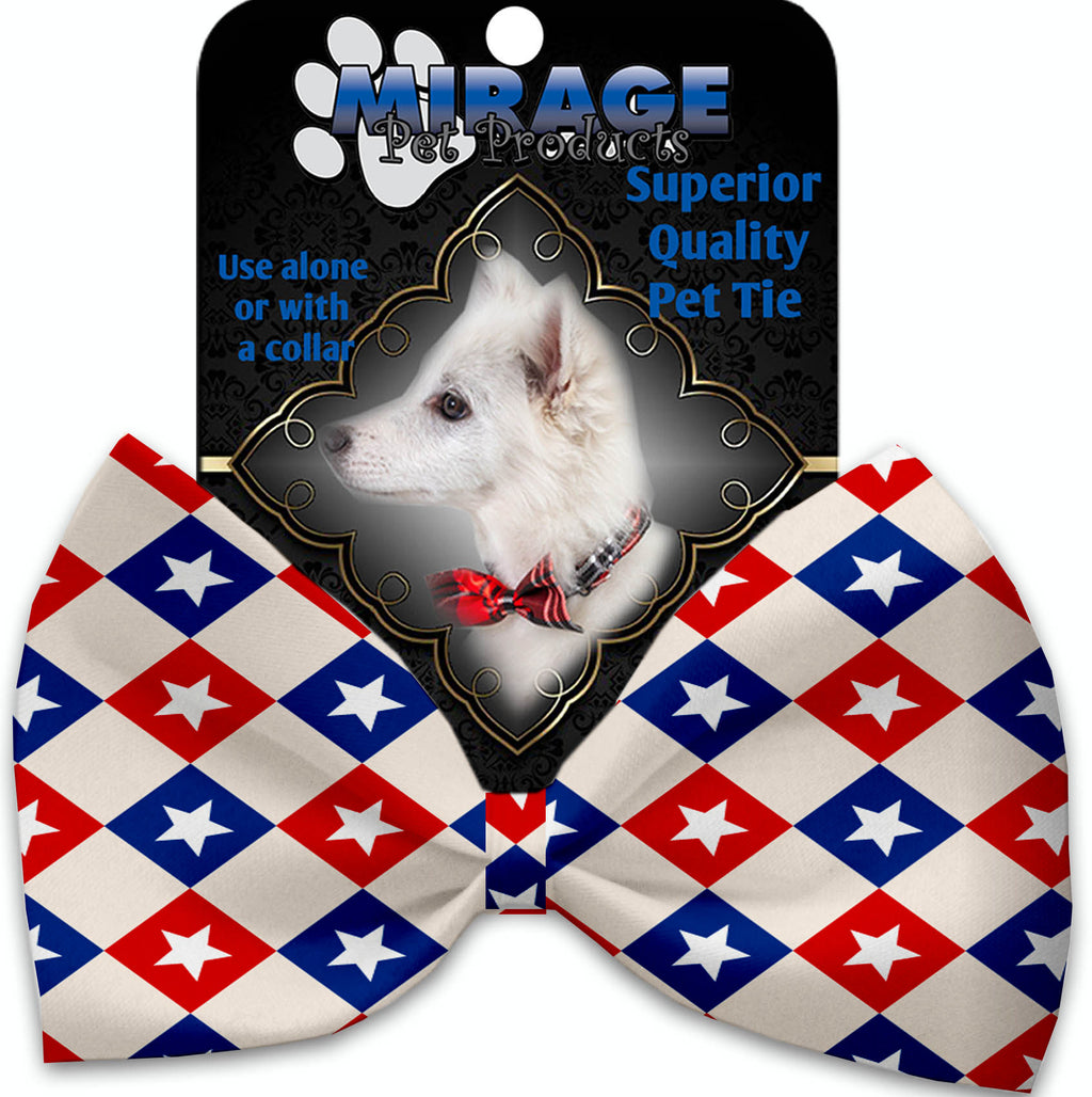 Patriotic Checkered Stars Pet Bow Tie Collar Accessory With Velcro - staygoldendoodle.com