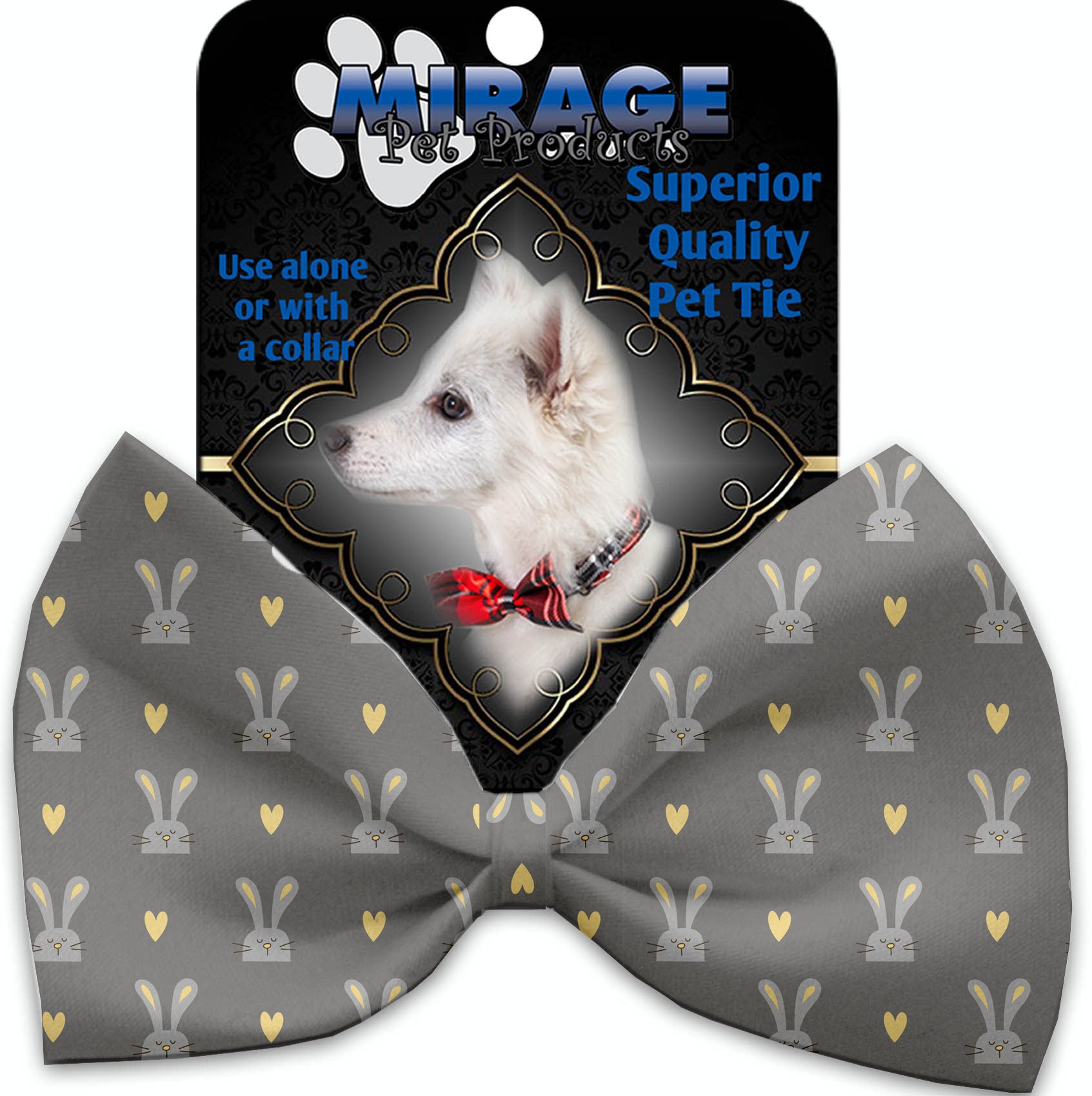 Gray Bunnies Pet Bow Tie Collar Accessory With Velcro - staygoldendoodle.com