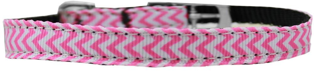 Chevrons Nylon Dog Collar With Classic Buckle 3/8" Pink - staygoldendoodle.com