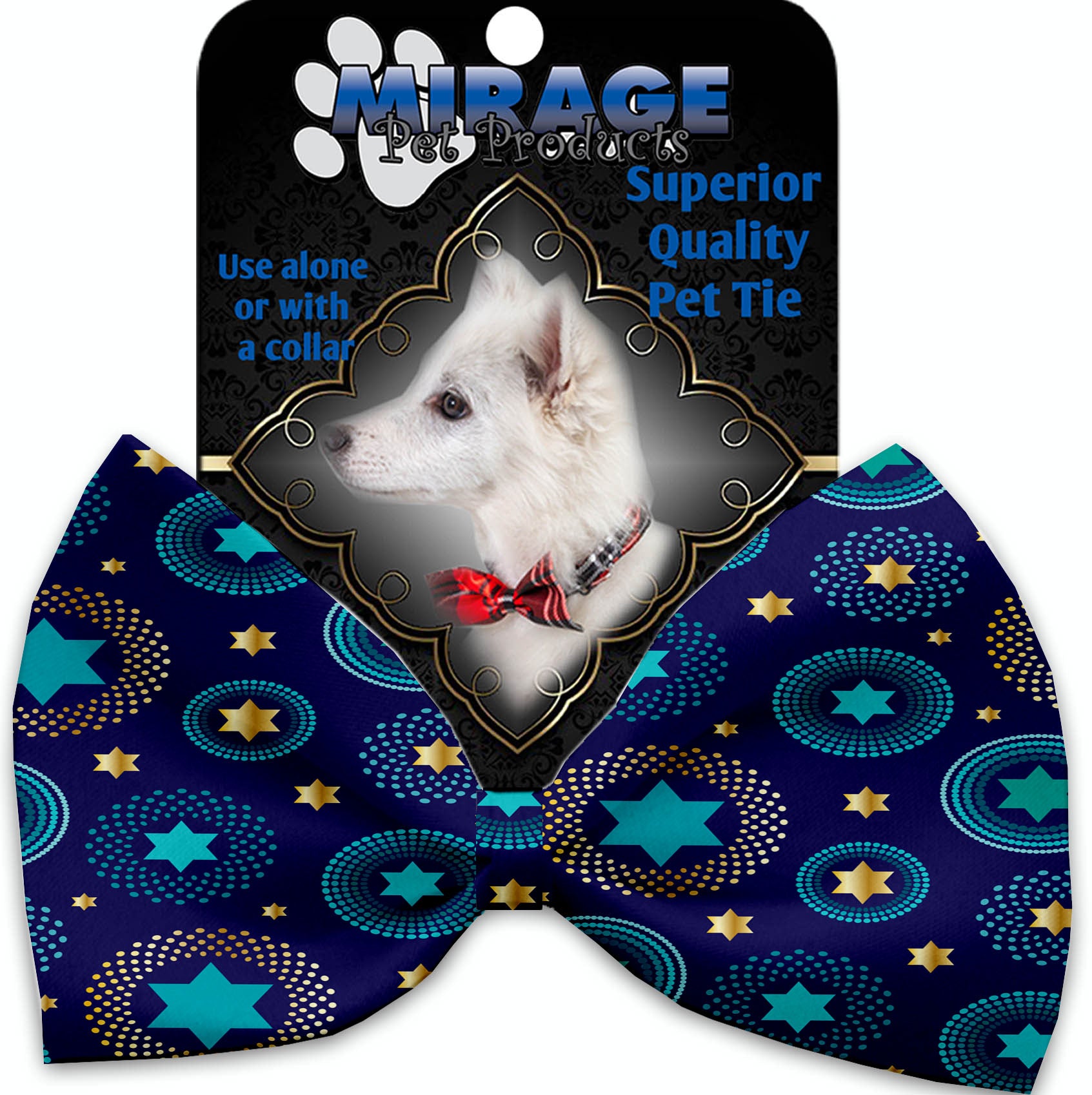 Blue Star Of David Pet Bow Tie Collar Accessory With Velcro