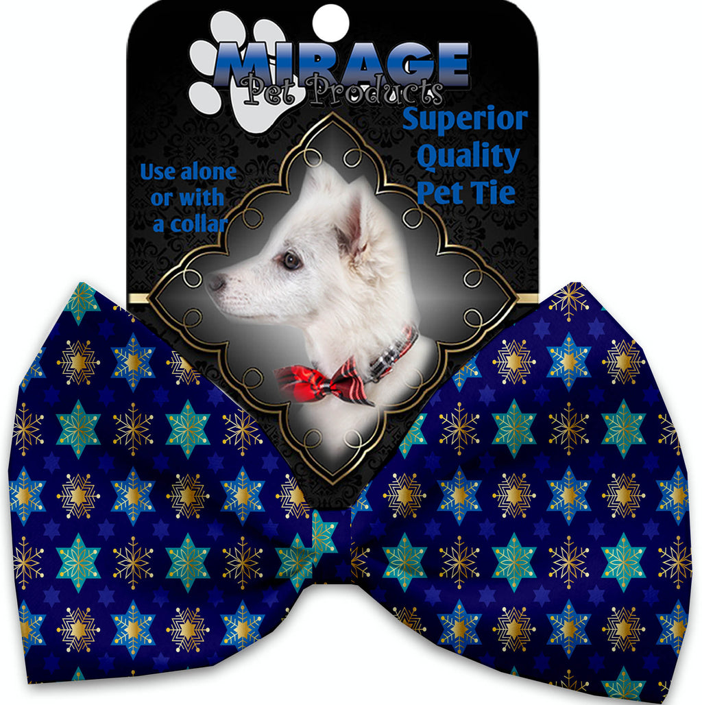 Star Of Davids And Snowflakes Pet Bow Tie Collar Accessory With Velcro