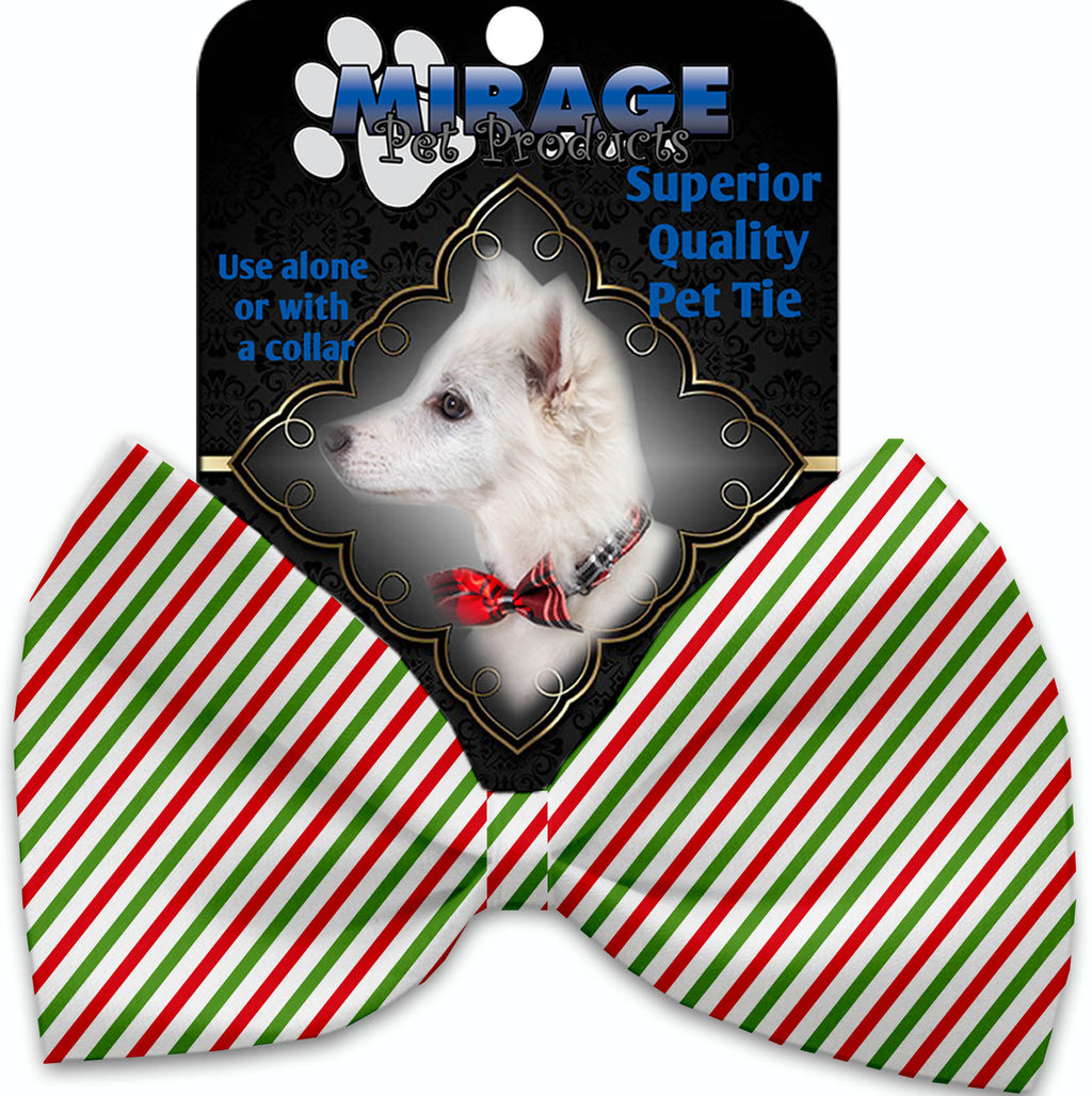 Christmas Pinstripes Pet Bow Tie Collar Accessory With Velcro
