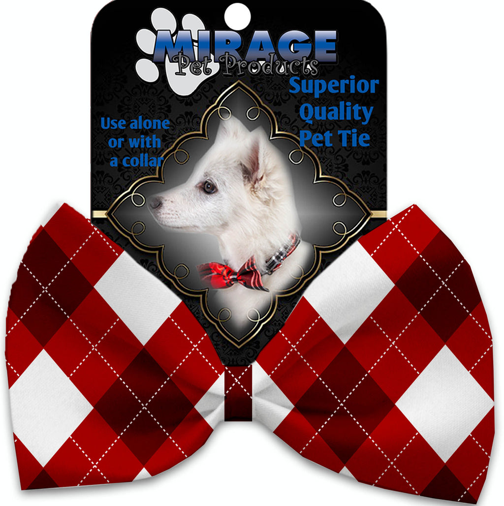 Candy Cane Argyle Pet Bow Tie Collar Accessory With Velcro