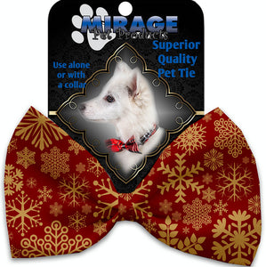 Red Snowflakes Pet Bow Tie Collar Accessory With Velcro