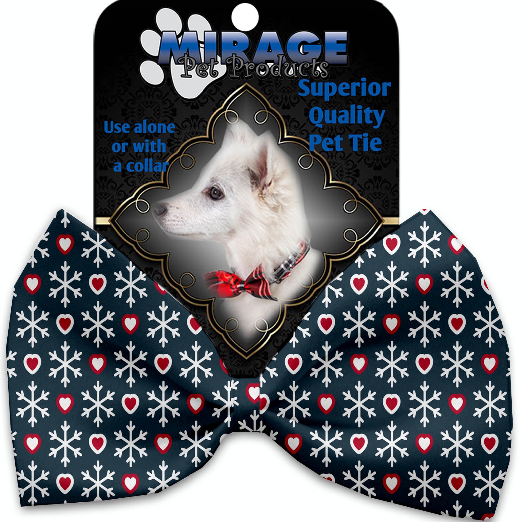 Snowflakes And Hearts Pet Bow Tie