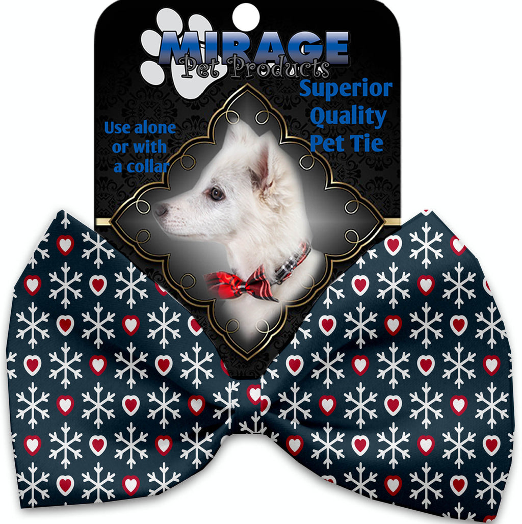 Snowflakes And Hearts Pet Bow Tie Collar Accessory With Velcro