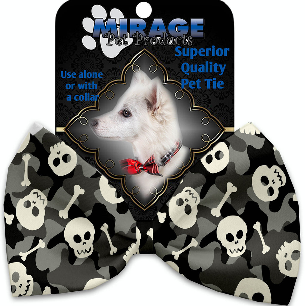 Gray Camo Skulls Pet Bow Tie Collar Accessory With Velcro - staygoldendoodle.com
