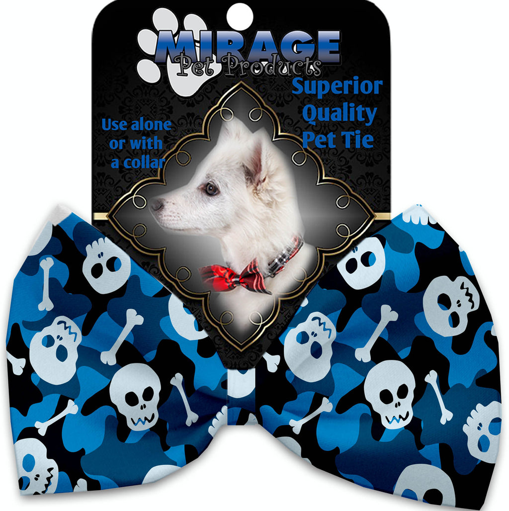 Blue Camo Skulls Pet Bow Tie Collar Accessory With Velcro - staygoldendoodle.com
