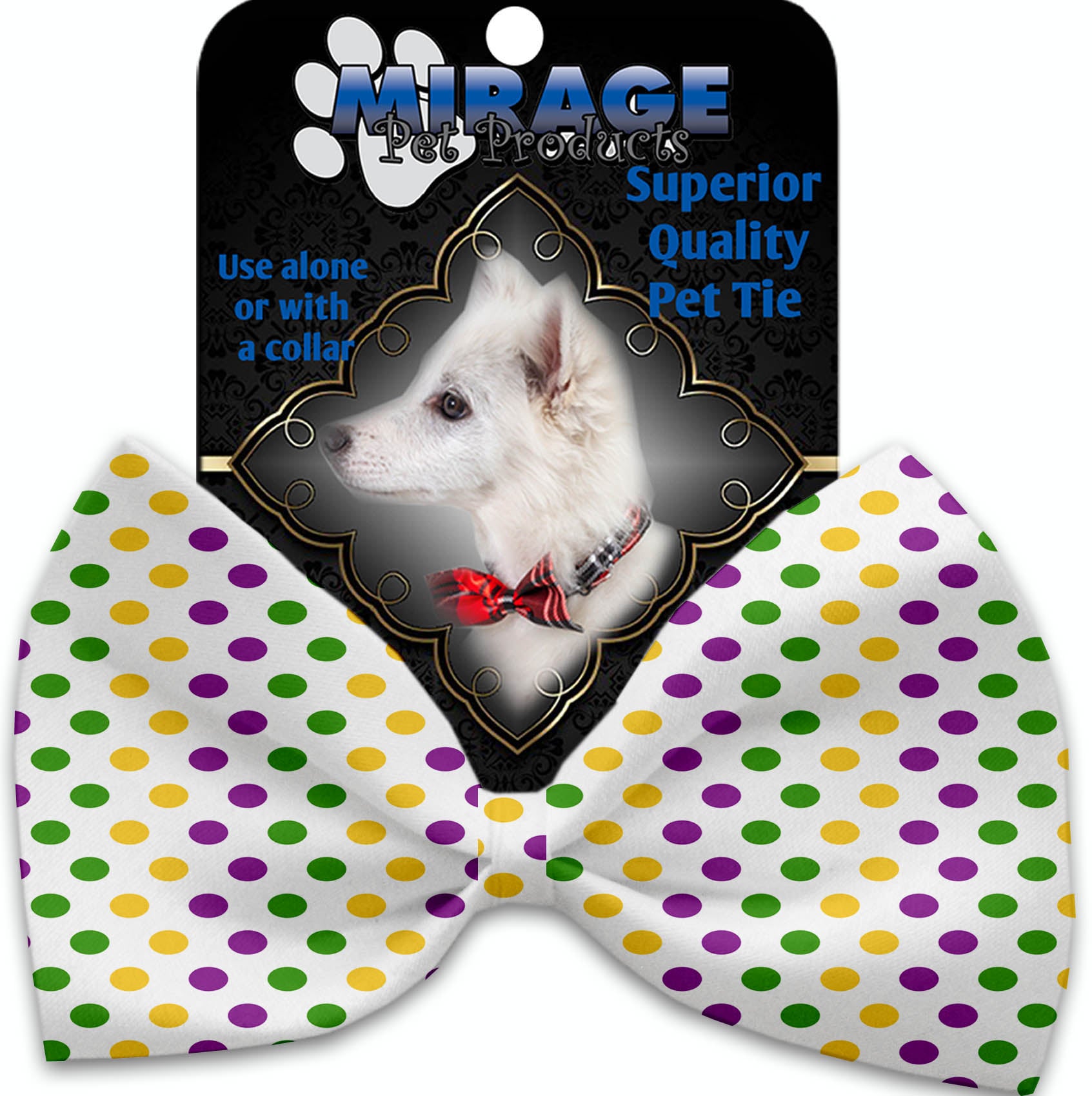 Mardi Gras Polka Dots Pet Bow Tie Collar Accessory With Velcro - staygoldendoodle.com