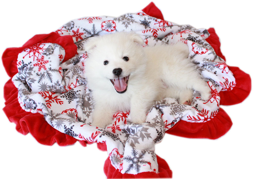 Luxurious Plush Pet Blanket Red Snowflake Jumbo Size