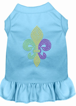 Mardi Gras Fleur De Lis Rhinestone Dress Baby Blue - staygoldendoodle.com