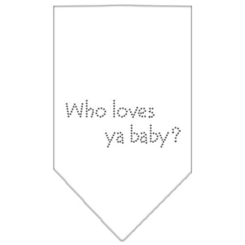 Who Loves Ya Baby Rhinestone Bandana White Large - staygoldendoodle.com