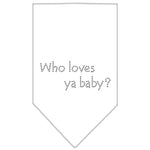 Who Loves Ya Baby Rhinestone Bandana White Large - staygoldendoodle.com