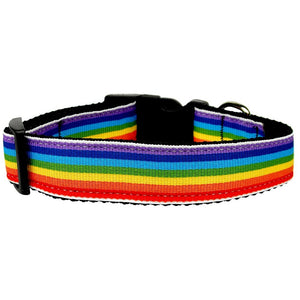 Rainbow Striped Nylon Ribbon Dog Collar - MD