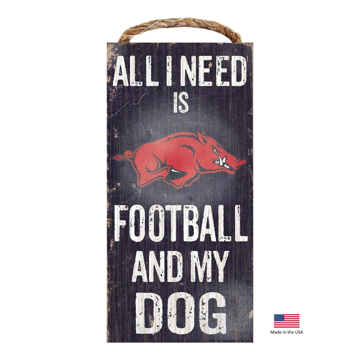 Arkansas Razorbacks Distressed Football And My Dog Sign - staygoldendoodle.com
