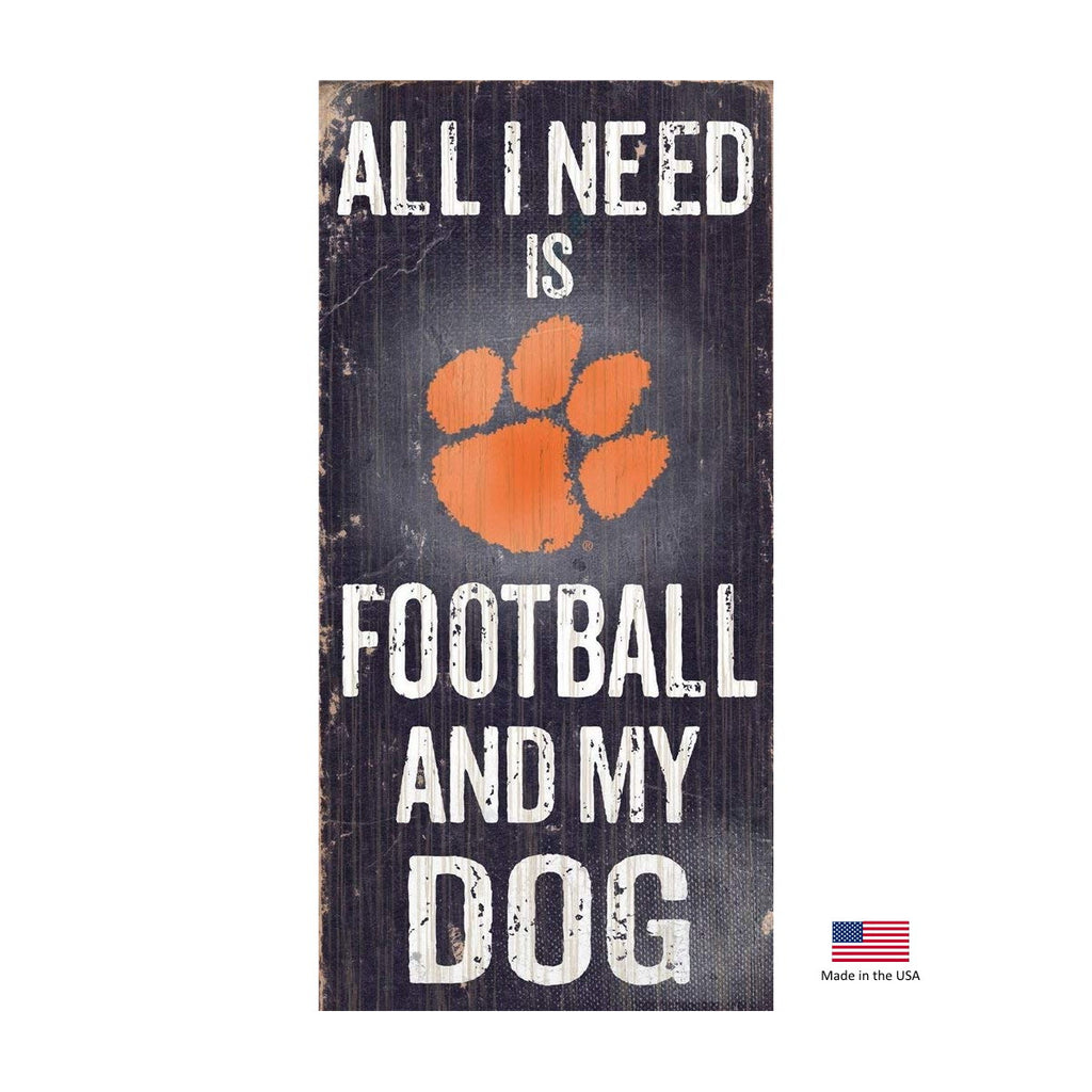 Clemson Tigers Distressed Football And My Dog Sign - staygoldendoodle.com