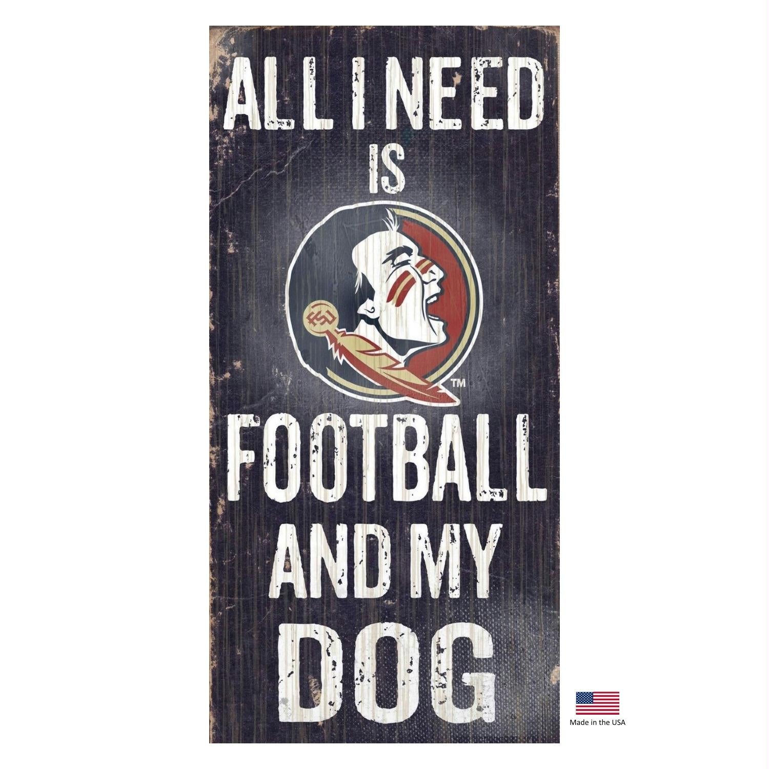 Florida State Seminoles Distressed Football And My Dog Sign - Stay Golden Doodle
