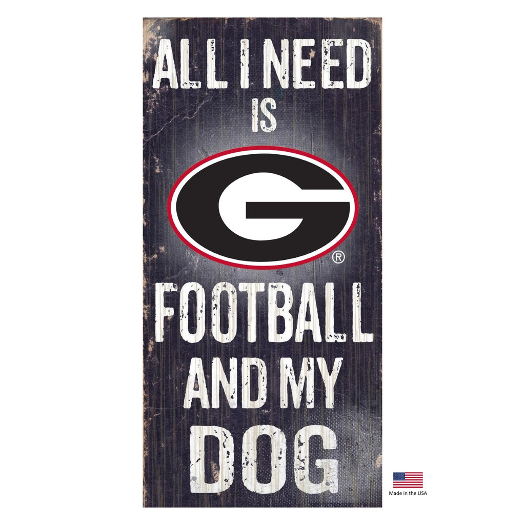 Georgia Bulldogs Distressed Football And My Dog Sign - staygoldendoodle.com