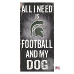 Michigan State Spartans Distressed Football And My Dog Sign - staygoldendoodle.com