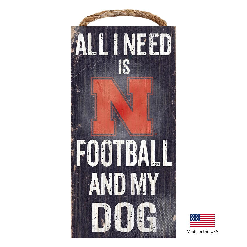 Nebraska Huskers Distressed Football And My Dog Sign - staygoldendoodle.com