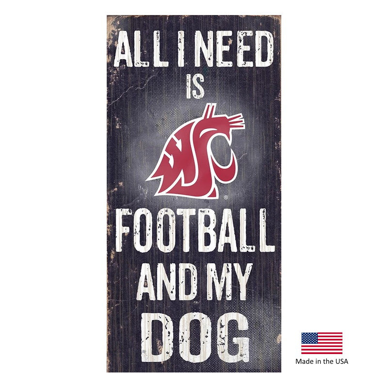 Washington State Cougars Distressed Football And My Dog Sign - staygoldendoodle.com