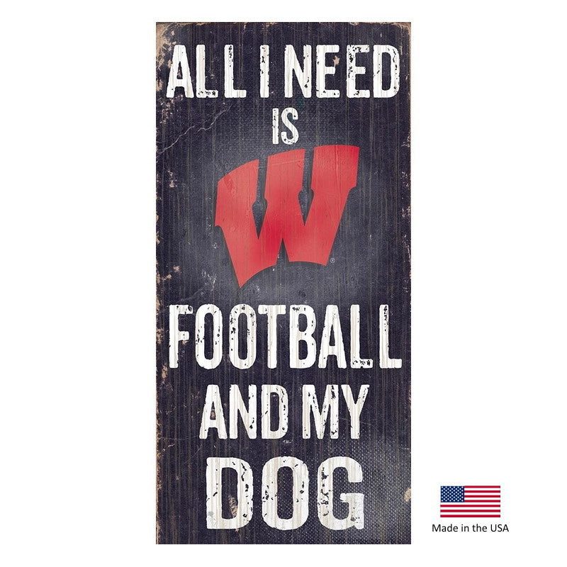 Wisconsin Badgers Distressed Football And My Dog Sign