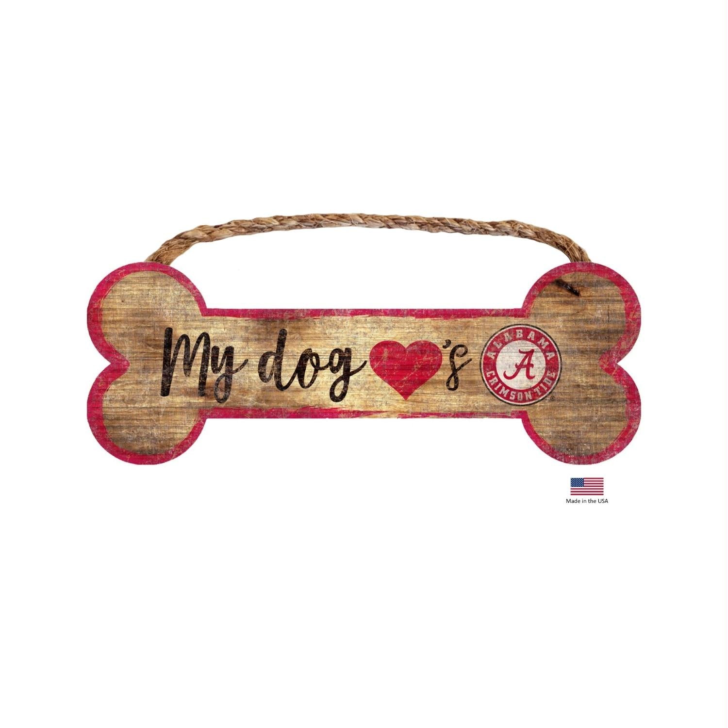 Alabama Crimson Tide Distressed Dog Bone Wooden Sign - Stay Golden Doodle