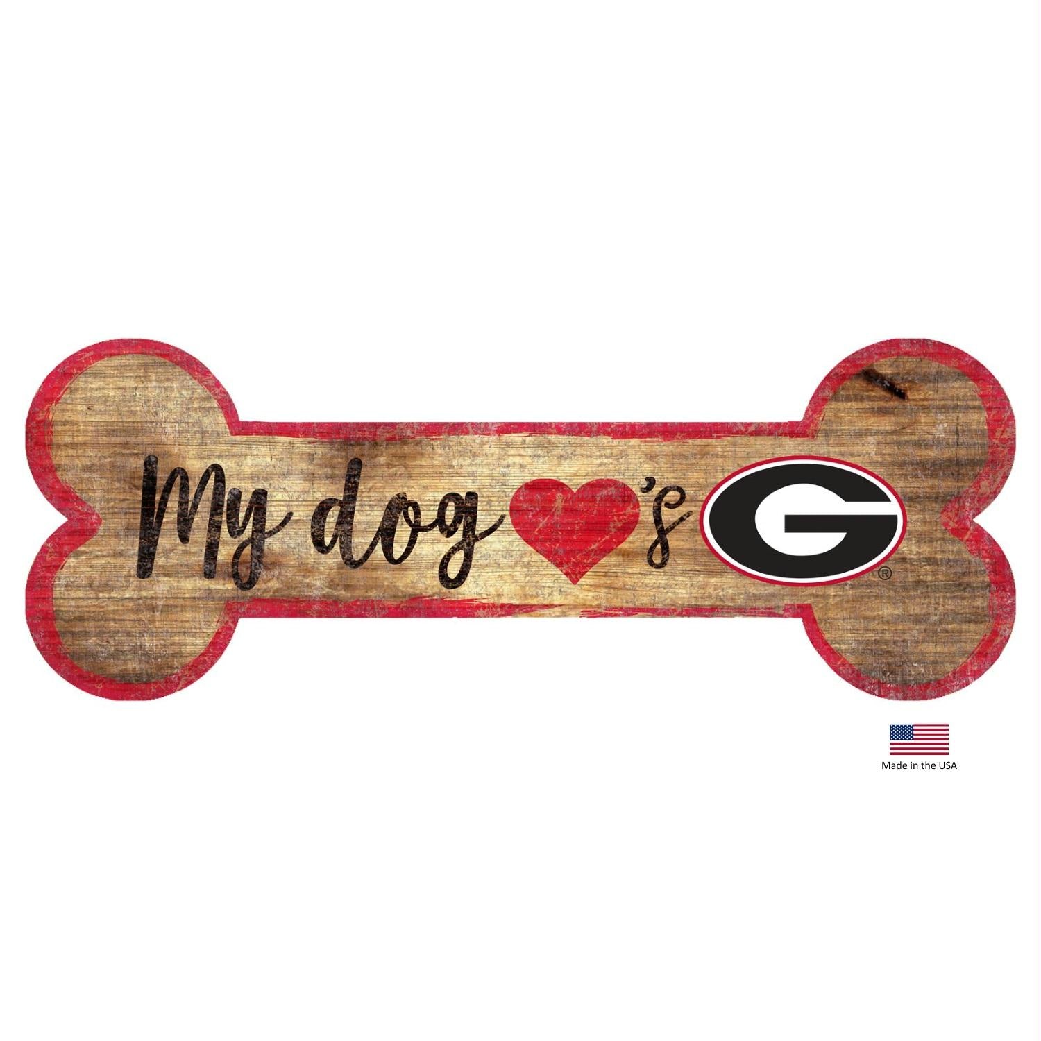 Georgia Bulldogs Distressed Dog Bone Wooden Sign - Stay Golden Doodle