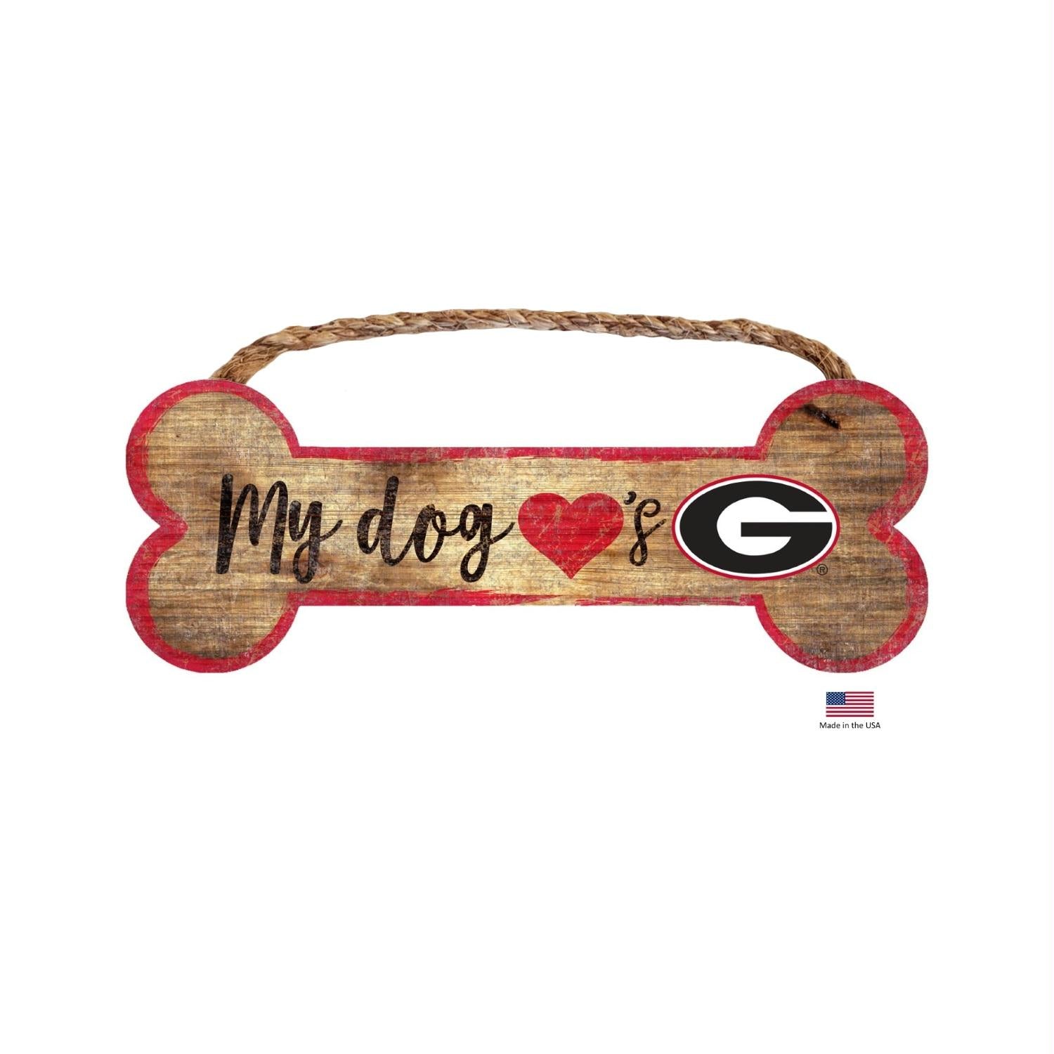Georgia Bulldogs Distressed Dog Bone Wooden Sign - Stay Golden Doodle