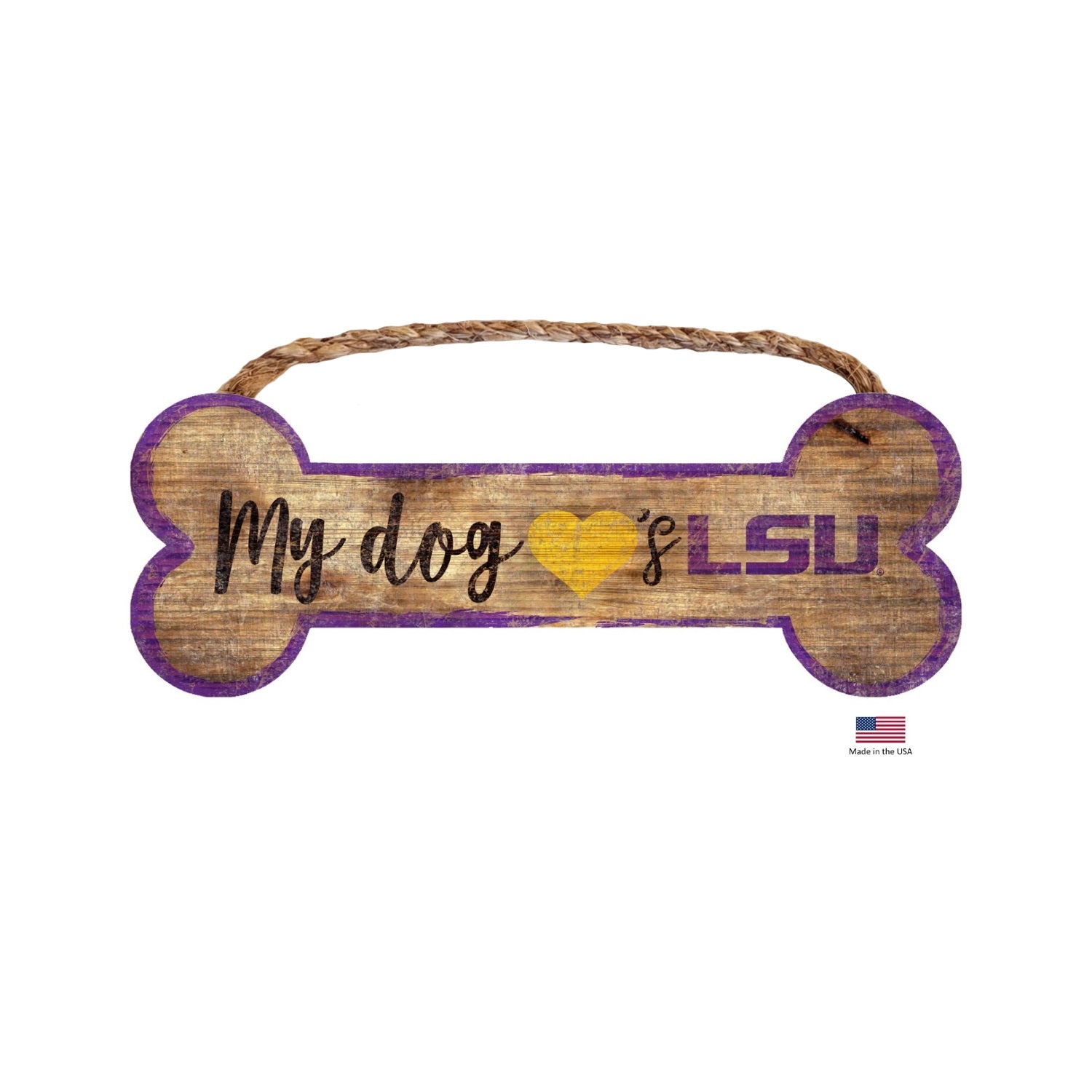 LSU Tigers Distressed Dog Bone Wooden Sign - staygoldendoodle.com