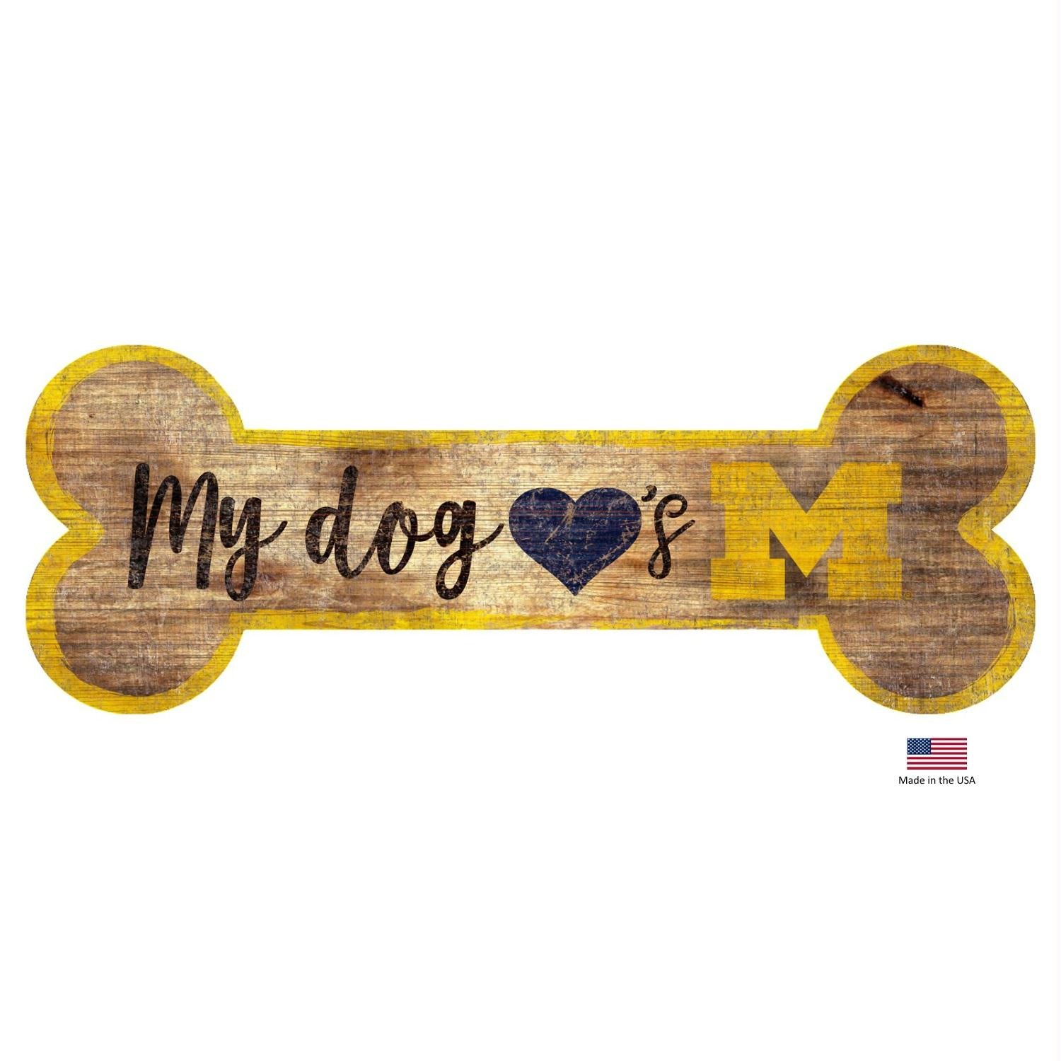Michigan Wolverines Distressed Dog Bone Wooden Sign - Stay Golden Doodle