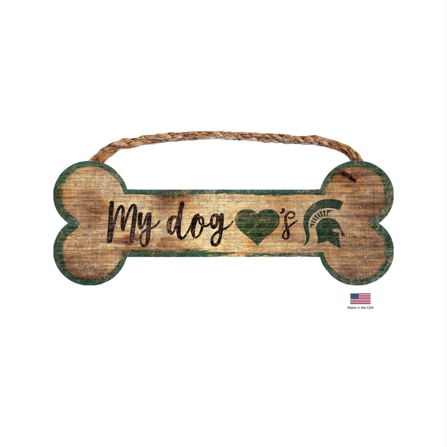 Michigan State Spartans Distressed Dog Bone Wooden Sign - Stay Golden Doodle