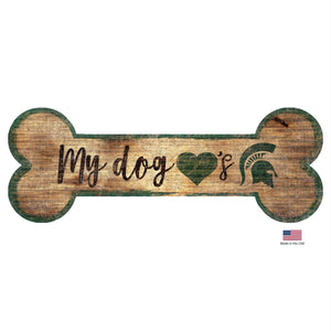 Michigan State Spartans Distressed Dog Bone Wooden Sign - Stay Golden Doodle