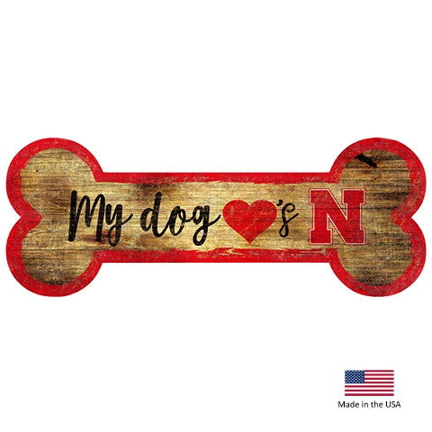 Nebraska Huskers Distressed Dog Bone Wooden Sign - staygoldendoodle.com