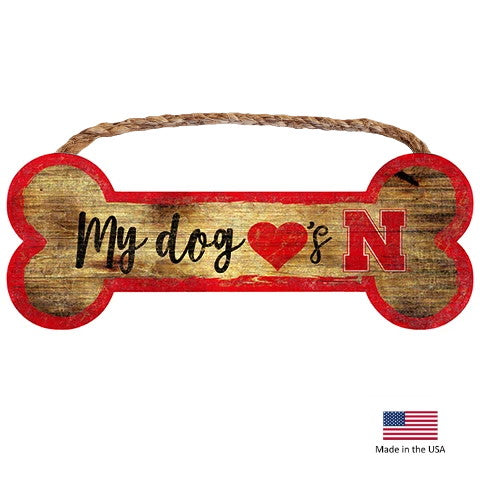 Nebraska Huskers Distressed Dog Bone Wooden Sign - staygoldendoodle.com
