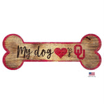 Oklahoma Sooners Distressed Dog Bone Wooden Sign - Stay Golden Doodle